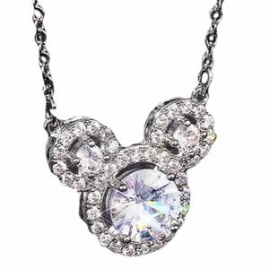 Round cut silver Micky Mouse shaped cz necklace pendant